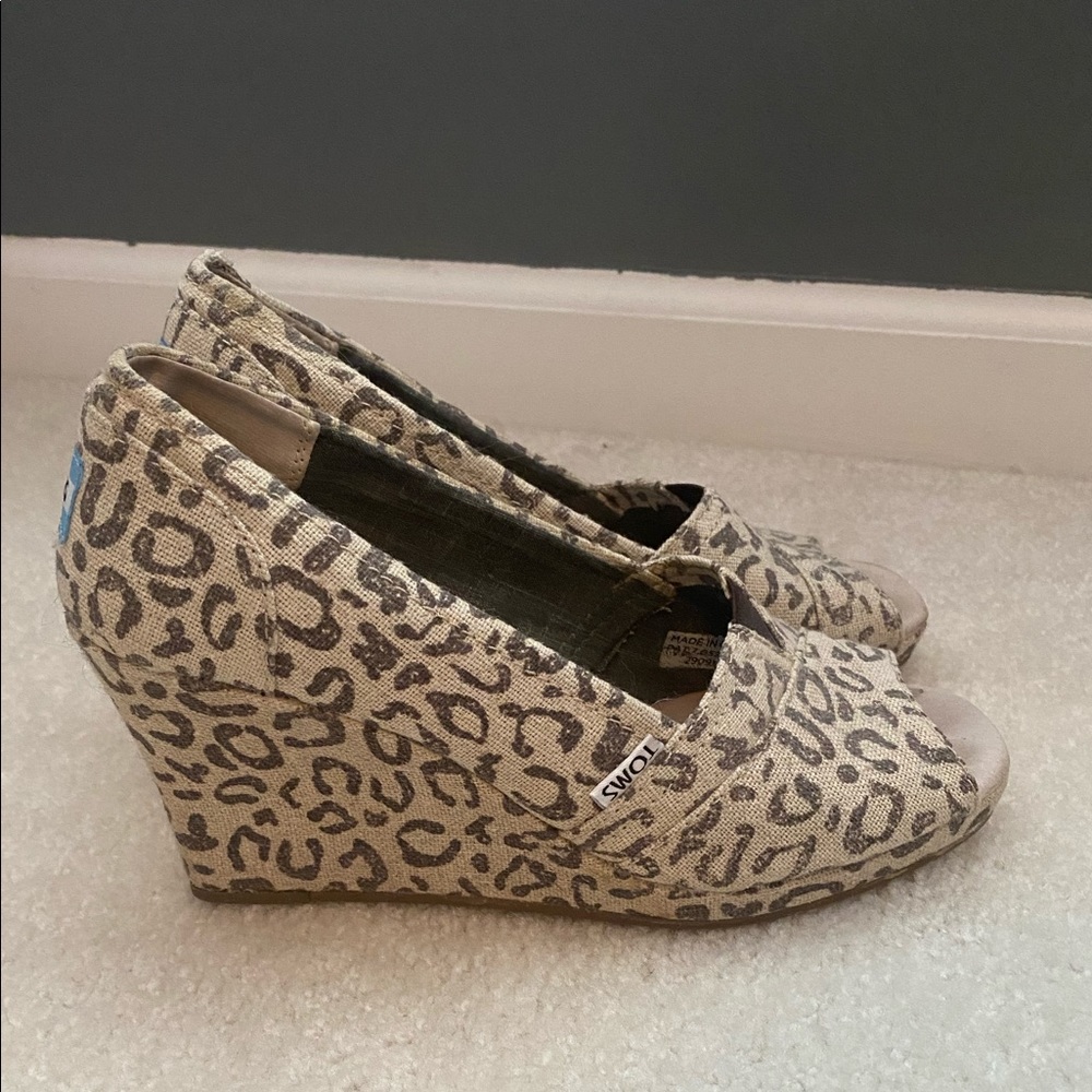 Toms Snow Leopard Peep Toe Wedges